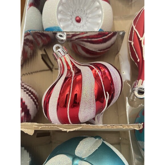 Martha Stewart Living Jumbo 8pc Ornament Set Blue Red Silver Glitter Christmas - Picture 5 of 14